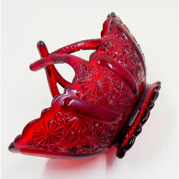 Fenton Glass Ruby Red Daisy and Button Twig Handled Oval Basket Original Sticker - Picture 8 of 11